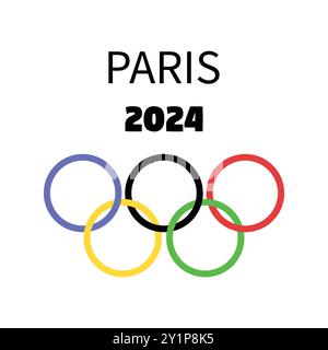 Paris 2024 Reitlogo mit fünf farbigen Ringen für die olympischen Spiele. Stock Vektor