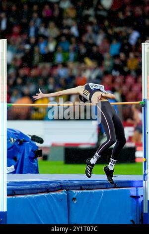 Zürich, Schweiz. September 2024. Zürich, Schweiz, 5. September 2024: Lia Apostolovski (SLO) während des Hochsprung-Women-Events in der Wanda Diamond League Weltklasse Zürich im Stadion Letzigrund in Zürich. (Daniela Porcelli/SPP) Credit: SPP Sport Press Photo. /Alamy Live News Stockfoto
