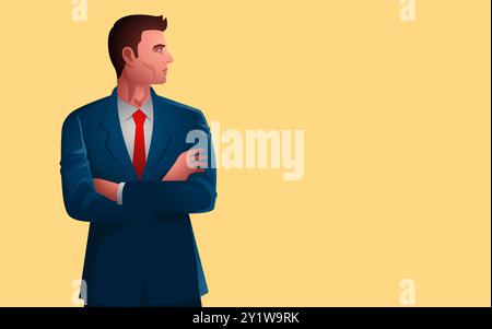 Geschäftsmann trägt Anzug mit überkreuzten Armen, Vektorillustration Stock Vektor