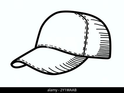 Doodle Line Art der Baseballmütze isoliert auf weiß, Vektor-Illustration Stock Vektor