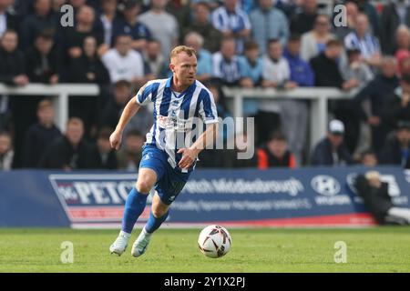 Adam Campbell von Hartlepool United während des Spiels der Vanarama National League zwischen Hartlepool United und dem FC Halifax Town im Victoria Park, Hartlepool am Samstag, den 7. September 2024. (Foto: Mark Fletcher | MI News) Credit: MI News & Sport /Alamy Live News Stockfoto