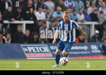 Adam Campbell von Hartlepool United während des Spiels der Vanarama National League zwischen Hartlepool United und dem FC Halifax Town im Victoria Park, Hartlepool am Samstag, den 7. September 2024. (Foto: Mark Fletcher | MI News) Credit: MI News & Sport /Alamy Live News Stockfoto