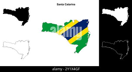 Santa Catarina State Outline Map Set Stock Vektor