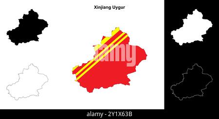 Umrisskarten der Provinz Xinjiang Uygur Stock Vektor