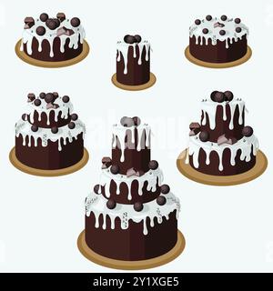 Schokoladenkuchen im Cartoon-Stil. Vektorillustration isoliert auf weißem Hintergrund. Stock Vektor