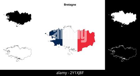 Bretagne Region Umriss Kartenset Stock Vektor