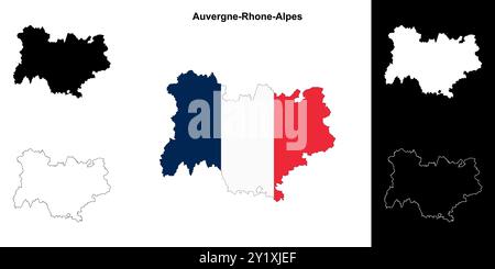 Auvergne-Rhone-Alpes Region Umrisskarte Set Stock Vektor
