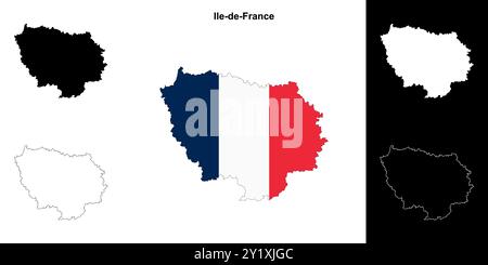 Ile-de-France Region Umrisskarte Set Stock Vektor