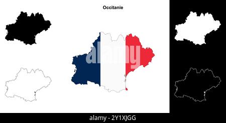 Occitanie Region Umrisskarte festgelegt Stock Vektor
