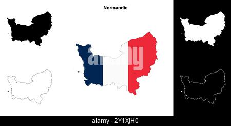 Normandie Region Umriss Kartenset Stock Vektor