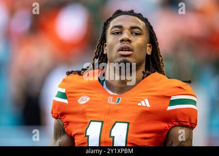 MIAMI GARDENS, FLORIDA - 7. SEPTEMBER: Samuel Brown #11 der Miami Hurricanes gegen die Florida A&M Rattlers im Hard Rock Stadium am 07. September Stockfoto