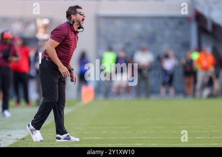 7. September 2024: Virginia Tech Hokies Head Coach Brent pry während des NCAA-Fußballspiels zwischen der Marshall Thundering Herde und den Virginia Tech Stockfoto