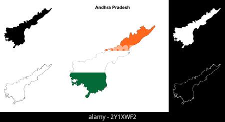 Andhra Pradesh State Outline Map Set Stock Vektor