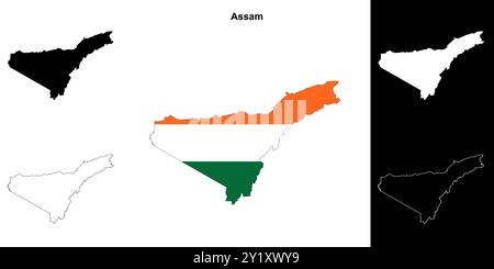 Assam State Outline Map Set Stock Vektor