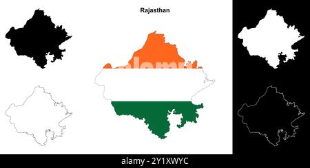 Rajasthan State Outline Map Set Stock Vektor