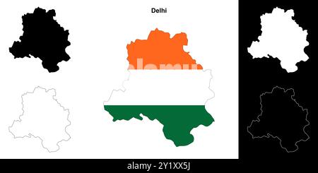 Delhi State Outline Map Set Stock Vektor