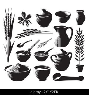 Silhouette Set aus Tonreis. Vektor-isolierte Abbildung Stock Vektor