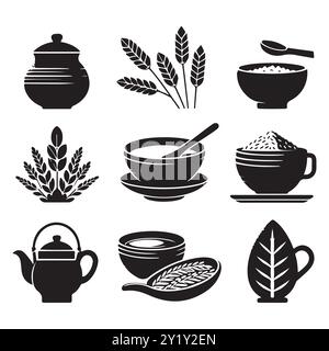 Silhouette Set aus Tonreis. Vektor-isolierte Abbildung Stock Vektor