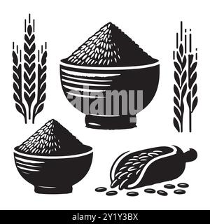 Silhouette Set aus Tonreis. Vektor-isolierte Abbildung Stock Vektor