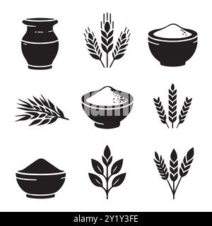 Silhouette Set aus Tonreis. Vektor-isolierte Abbildung Stock Vektor