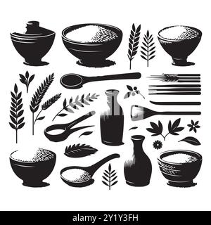 Silhouette Set aus Tonreis. Vektor-isolierte Abbildung Stock Vektor