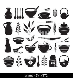 Silhouette Set aus Tonreis. Vektor-isolierte Abbildung Stock Vektor