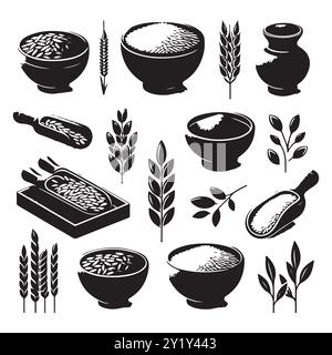 Silhouette Set aus Tonreis. Vektor-isolierte Abbildung Stock Vektor