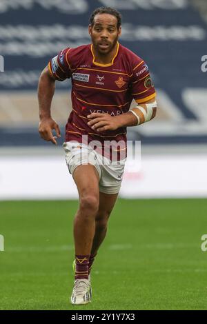 Huddersfield, Großbritannien. September 2024. Leroy Cudjoe von Huddersfield Giants während des 25er Spiels der Betfred Super League Huddersfield Giants gegen London Broncos im John Smith's Stadium, Huddersfield, Vereinigtes Königreich, 8. September 2024 (Foto: Alfie Cosgrove/News Images) in Huddersfield, Vereinigtes Königreich am 9. August 2024. (Foto: Alfie Cosgrove/News Images/SIPA USA) Credit: SIPA USA/Alamy Live News Stockfoto