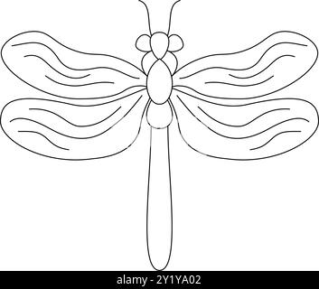 Dragonfly Line Art Zeichnung. Minimalistisches lineares Design der schönen Libelle für Wandbilder, Poster, Druck, Logo, Visitenkarte, Web, Soci Stock Vektor