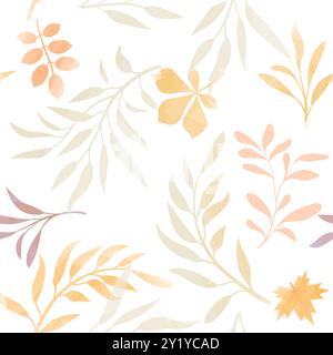 Nahtloses Herbstmuster. Der Herbst hinterlässt den Hintergrund. Herbstliche Naturtextur. Einrichtung mit blühenden Blättern. Aquarellzeichnung für Ihr Design Stock Vektor