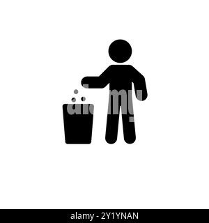 Tidy Man Throwing Garbage Solid Flat Vector Icon Isolated on White Background. Stock Vektor