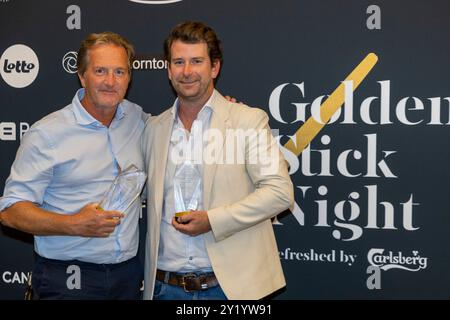 Wavre, Belgien. September 2024. Gantoises Cheftrainer Kevan Demartinis und Gantoises Cheftrainer Pascal Kina wurden während einer Zeremonie zur Auszeichnung der „Golden Sticks“ (Gouden Sticks – Sticks d’Or) für die besten Spieler des Hockeywettbewerbs 2023-2024 am Sonntag, den 08. September 2024 in Wavre vorgestellt. BELGA FOTO NICOLAS MAETERLINCK Credit: Belga News Agency/Alamy Live News Stockfoto