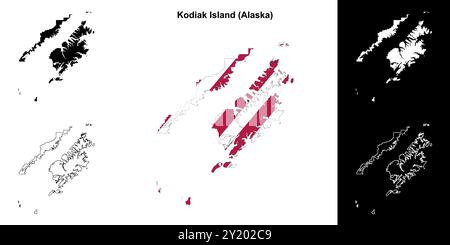 Kodiak Island Borough (Alaska) Umrisskarten Set Stock Vektor