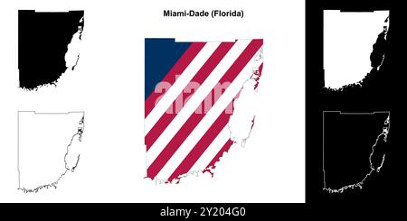 Miami-Dade County (Florida) Umrisskarten Set Stock Vektor