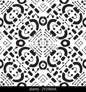 Einfarbige Hand gezeichnete Linie nahtloses Muster auf weißem Hintergrund. Vektor schwarz weiß mozaische Ornament Fliese für Wand oder Druck Stock Vektor