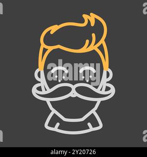 Gesichtsvektor des bärtigen Mannes auf dunklem Hintergrund Symbol. Hipster-Symbol. Porträtschilder mit Avatarcharakter. Diagrammsymbol für Ihr Website-Design, Logo, App, Stock Vektor