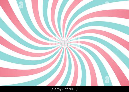 Bonbon-Farbe Sonnenschein Hintergrund. Sunburst Zirkushintergrund und spiralförmige Retro-Strahlen Stock Vektor