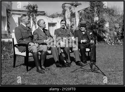 CASABLANCA-KONFERENZ WW2 Henri Giraud, Franklin D. Roosevelt, Charles de Gaulle und Winston Churchill; Casablanca-Konferenz alliierte Führer (von links) französischer General Henri Giraud, US-Präsident Franklin D. Roosevelt, französischer General Charles de Gaulle und britischer Premierminister Winston Churchill auf der Casablanca-Konferenz, Januar 1943 Zweiten Weltkrieg Stockfoto