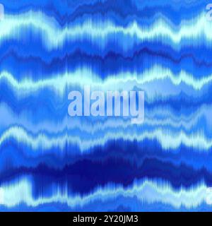 Wiederholbarer Alkoholtinte-Bluteffekt in blau-weißen Indigo-Farben. Moderner, im Sommer gestreifter Hintergrund mit nahtlosem Muster für trendige Strandbekleidung und Stockfoto