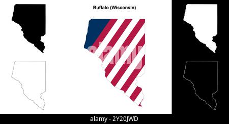 Buffalo County (Wisconsin) Umrisskarten Set Stock Vektor
