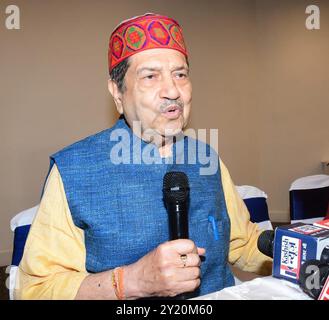 Patna, Indien. September 2024. PATNA, INDIEN - 8. SEPTEMBER: RSS-Führer Indresh Kumar erzählt über Panch Dham Maha Mrityunjay Yagya während einer Pressekonferenz im Hotel Maurya am 8. September 2024 in Patna, Indien. (Foto: Santosh Kumar/Hindustan Times/SIPA USA) Credit: SIPA USA/Alamy Live News Stockfoto