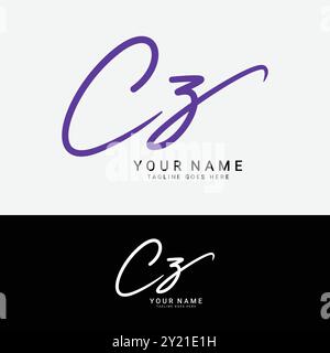 C, Z, CZ Anfangsbuchstabe Logo. Handgeschriebenes CZ Signature-Logo mit Alphabet Stock Vektor