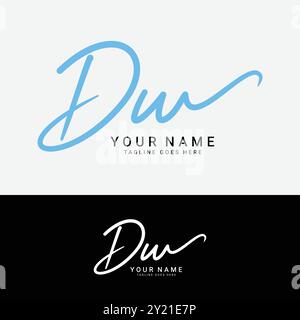 D, W, DW Initial Letter Logo. Handgeschriebenes DW-Signature-Logo mit Alphabet Stock Vektor