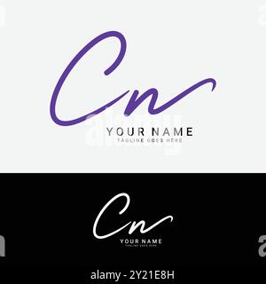 C, N, CN Initial Letter Logo. Handgeschriebenes Signature-Logo mit Buchstabe CN Stock Vektor