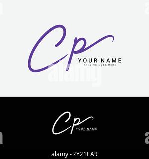 C, P, CP Initial Letter Logo. Handgeschriebenes CP-Signatur-Logo mit Alphabet Stock Vektor
