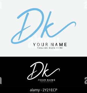 D, K, DK Anfangsbuchstabe Logo. Handgeschriebenes DK-Signatur-Logo mit Alphabet Stock Vektor