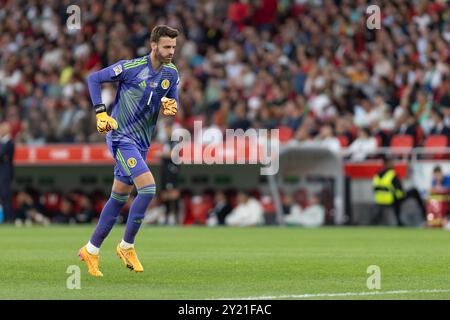 September 2024. Lissabon, Portugal. Schottlands und Norwich City Torhüter Angus Gunn (1) im Einsatz während der League Phase Gruppe 1 der UEFA Nations League, Portugal gegen Schottland Credit: Alexandre de Sousa/Alamy Live News Stockfoto