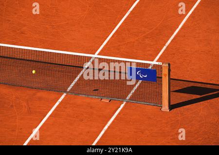 Paris, Frankreich. September 2024. Allgemeine Ansicht Rollstuhltennis : Finale der Herren bei den Paralympischen Spielen 2024 im Stade Roland-Garros in Paris, Frankreich . Quelle: AFLO SPORT/Alamy Live News Stockfoto