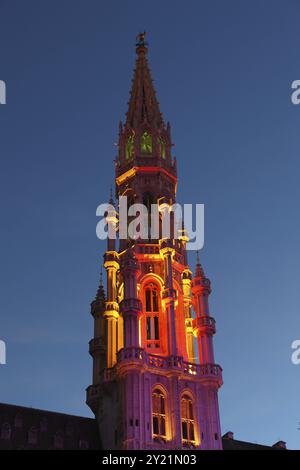 Rathaus in Brussel bei Twillight beleuchtet während Lichtshow Stockfoto