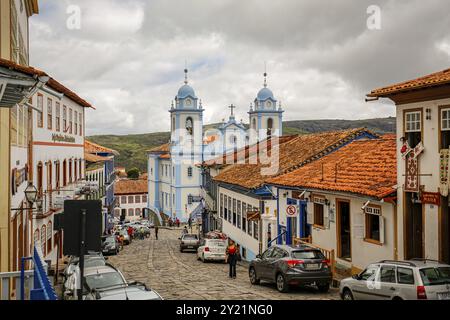 Blick auf das historische Zentrum von Diamantina mit Metropolitan Cathedral, Minas Gerais, Brasilien, Südamerika Stockfoto